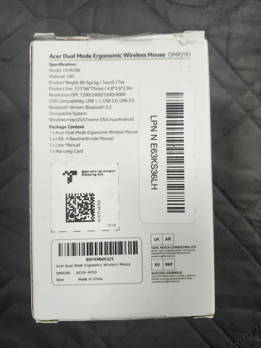 Acer OMR290 Dual Mode Ergonomic Wireless Mouse